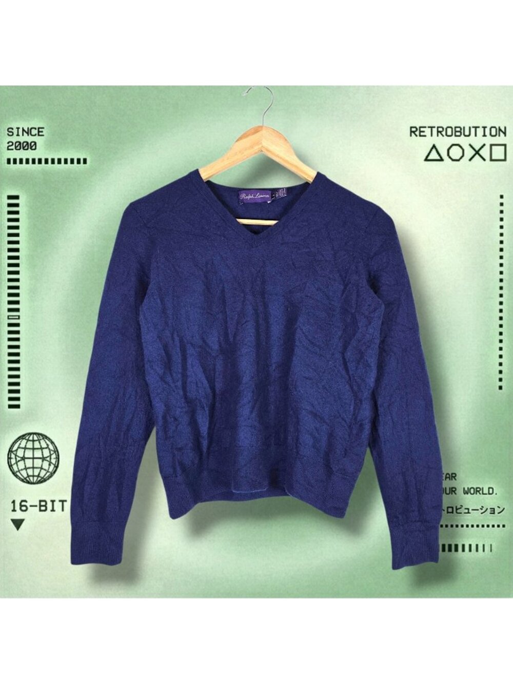 Ralph Lauren Purple Label Cashmere V Neck Knit Sweater Blue Size M